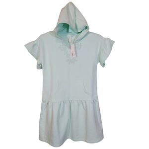 NWT Janie & Jack Girl's Hooded Sweatshirt Dress Ruffle Sleeves Green Size 12